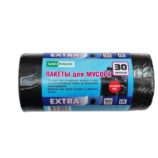 Мешки ПНД MIRPACK "EXTRA" 30 л, 50 штук в рулоне, 50х60 см, 12 мкм, черные, арт.3050500