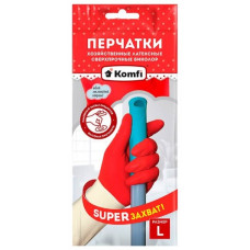 Перчатки хозяйственные р.L, Komfi СВЕРХПРОЧНЫЕ БИКОЛОР, латексные, белый+красный