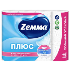 Туалетная бумага 1*12рул 2-слойн. ZEMMA Плюс 23м белая, РОССИЯ
