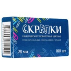 Скрепки 28 мм "Бугинком 2Fix" винил., 100 шт., овал., цв.,РБ