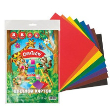 Картон цв. немел. Creativiki А4 8 цв. 8 л. 190 г/м2 с европодвесом КЦ8Л8ЦПКР