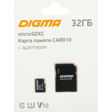 Флеш карта microSDHC 32GB Digma CARD10 V10 + adapter DGFCA032A01