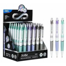 Карандаш механический Deli, 0,7мм, ассорти грип, с ластиком, белый корпус U747