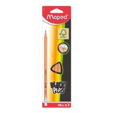 Карандаш прост. "Black Peps" Maped HB, с ластиком, 3 шт., блистер, , Maped арт.851711FC