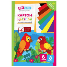Картон_цветной A4, ArtSpace, 8л., 8цв., немелованный, в папке, 