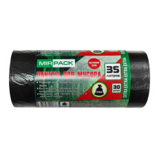Мешки ПНД MIRPACK "EXTRA" 35 л, 30 штук в рулоне, 50х64 см, 12 мкм, черные, арт.3530660