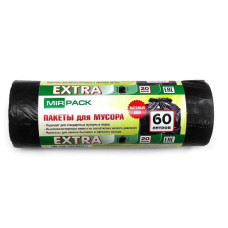 Мешки для мусора 60л 20шт/рулон ПНД Mirpack Extra 12мкм 60*70см цв.черный,особопрочные, 6020850