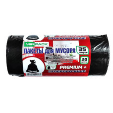 Мешки ПСД "PREMIUM+" 35 л. 20 штук в рулоне, 50х64, 20 мкм, черные, 3520101