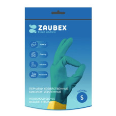 Перчатки латексные хозяйственные Zaubex БИКОЛОР усиленные р-р S зеленый/желтый, ZaubexHLG90-S-70/S