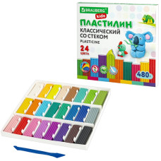 Пластилин 24 цвета/480г, BRAUBERG KIDS, арт.106437