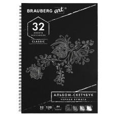 Скетчбук, черная бумага 120 г/м2, 210х297 мм, 32 л., гребень, BRAUBERG ART CLASSIC, 128951 Скетчбук, черная бумага 120 г/м2, 210х297 мм, 32 л., гребень, BRAUBERG ART CLASSIC, 128951