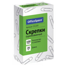 Скрепки оцинкованные 28мм OfficeSpace,, 100шт., карт. упак. арт. 231183