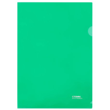 Папка-уголок СТАММ А4, 180мкм, пластик, прозрачная, зеленая, арт. ММ-30945