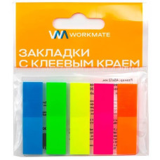 Закладки клейкие Workmate пластиковые, 12х45 мм, 5 неоновых цветов по 20 листов,арт.14-3443
